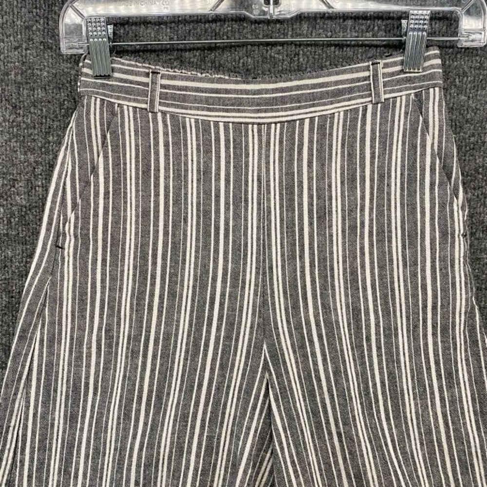 GU Pants Womens S‎ Linen Black Striped Wide Leg Crop Beach Boho Lagenlook Hippie - Picture 2 of 9